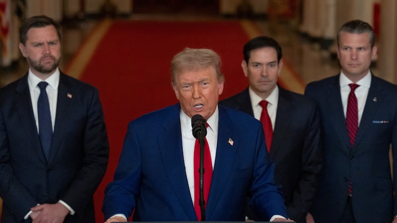 U.S. President Donald Trump delivers an address to the nation alongside U.S. Vice President JD Vance, U.S. Secretary of State Marco Rubio and U.S. Defense Secretary Pete Hegseth at the White House in Washington, D.C., U.S. June 21, 2025, following U.S. strikes on Iran's nuclear facilities.