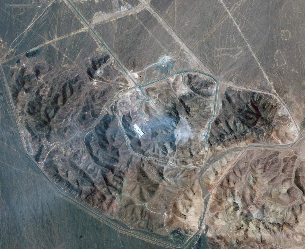 Satellite image of Iran's Fordow nuclear enrichment site after airstrikes.