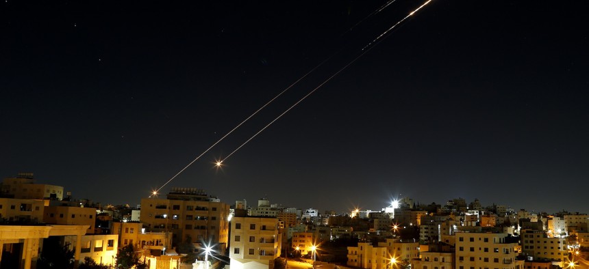 Missiles fired from Iran in the sky over the West Bank on June 21, 2025.