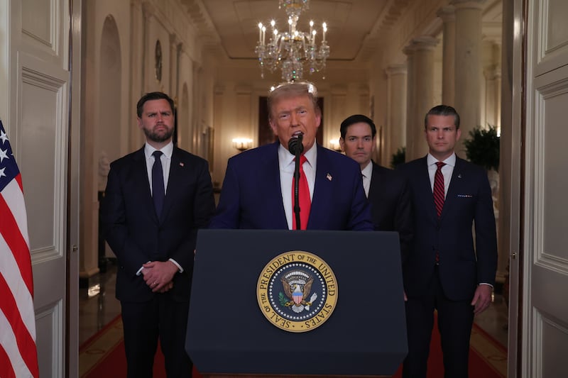 WASHINGTON, DC - JUNE 21: U.S. President Donald Trump delivers an address to the nation from the White House on June 21, 2025 in Washington, D.C. President Trump addressed the three Iranian nuclear facilities that were struck by the U.S. military early Sunday. (Photo by Carlos Barria - Pool/Getty Images)