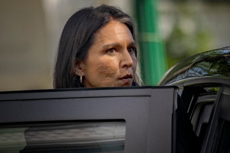 US Director Of National Intelligence Tulsi Gabbard departs following a closed door meeting with Philippine President Ferdinand Marcos at the Malacanang Palace in Manila on June 2, 2025. (Photo by Ezra Acayan / POOL / AFP) (Photo by EZRA ACAYAN/POOL/AFP via Getty Images)