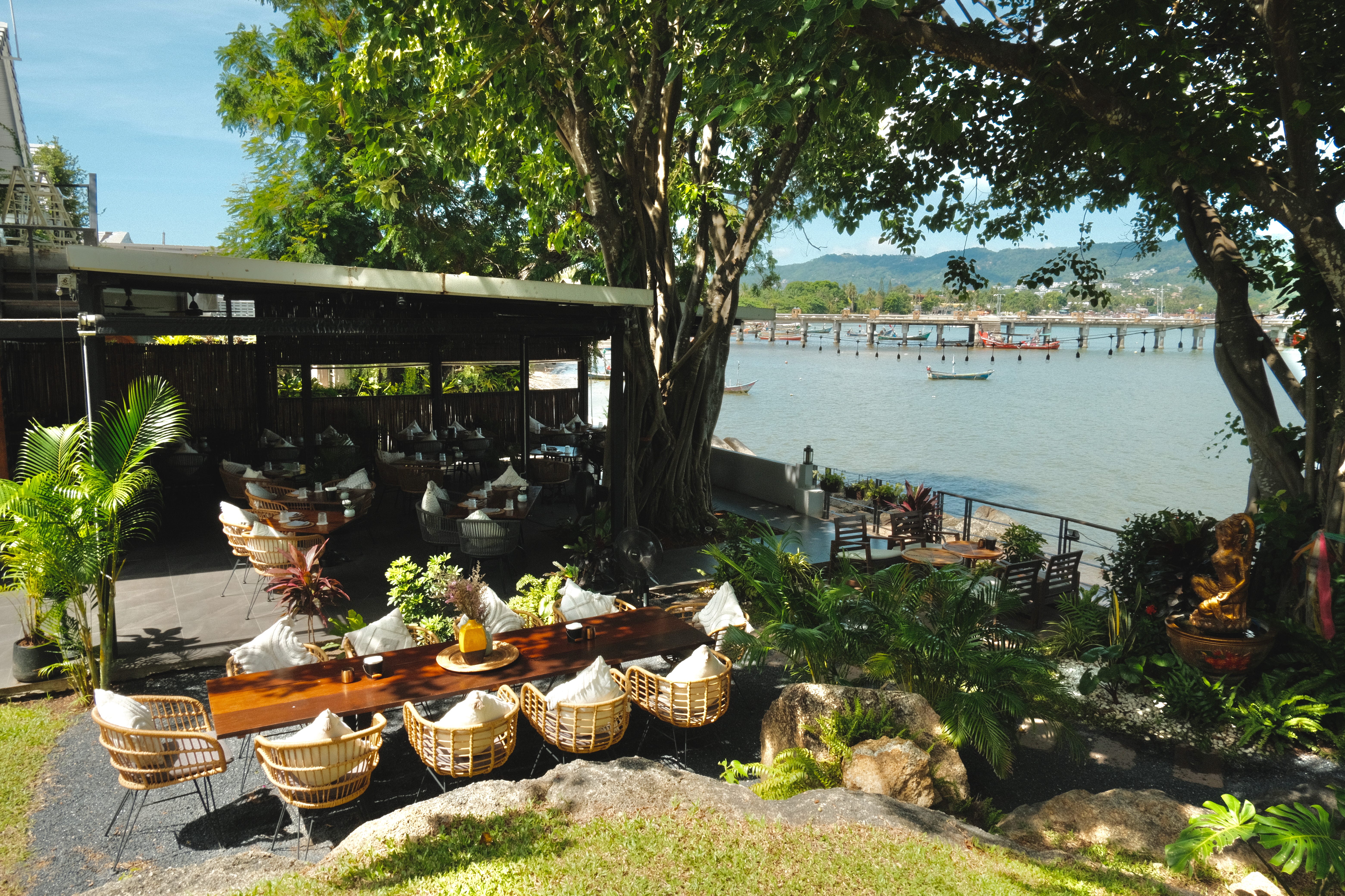 The outdoor dining area at a bistro in Koh Samui, Thailand.