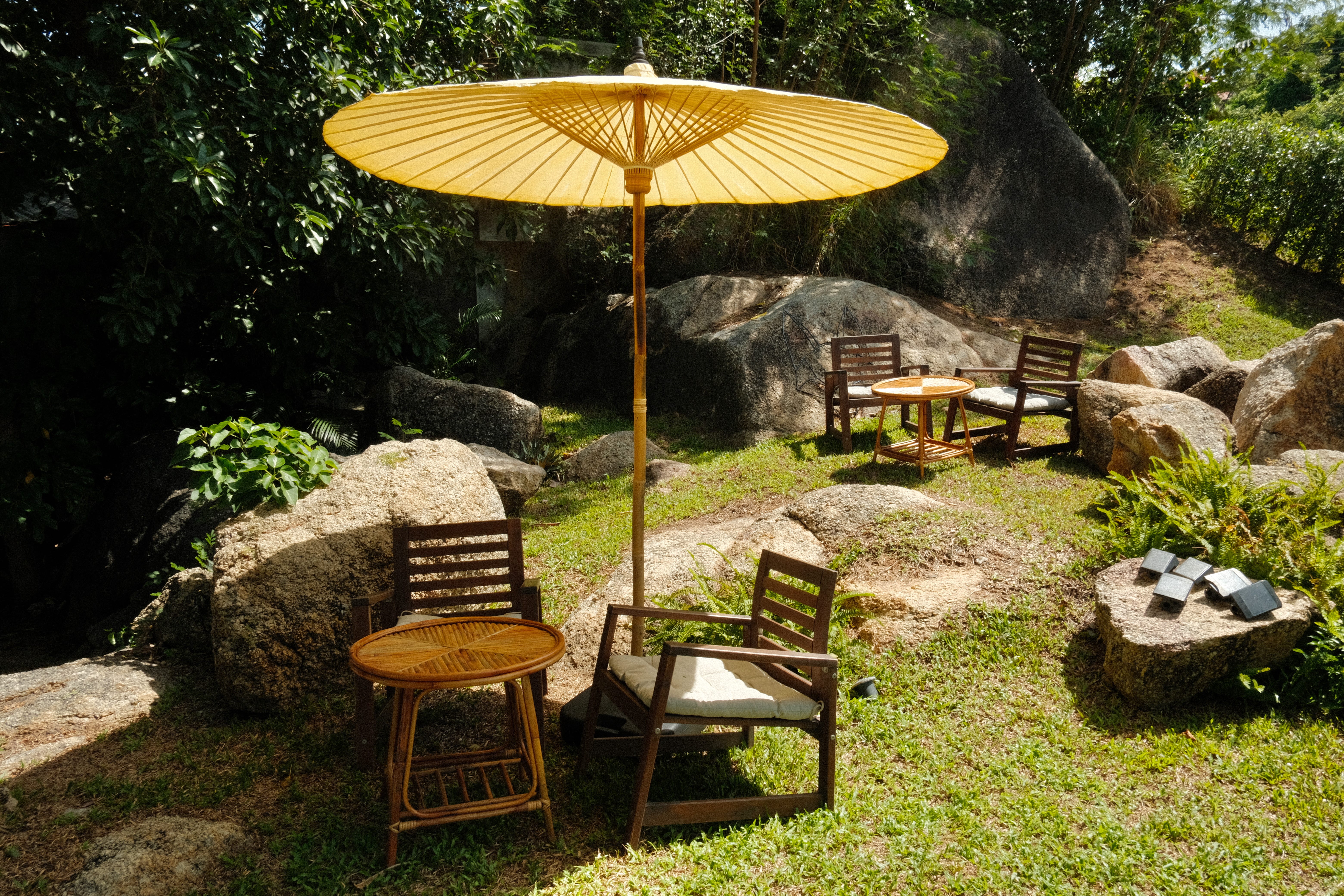 The outdoor dining area at a bistro in Koh Samui, Thailand.
