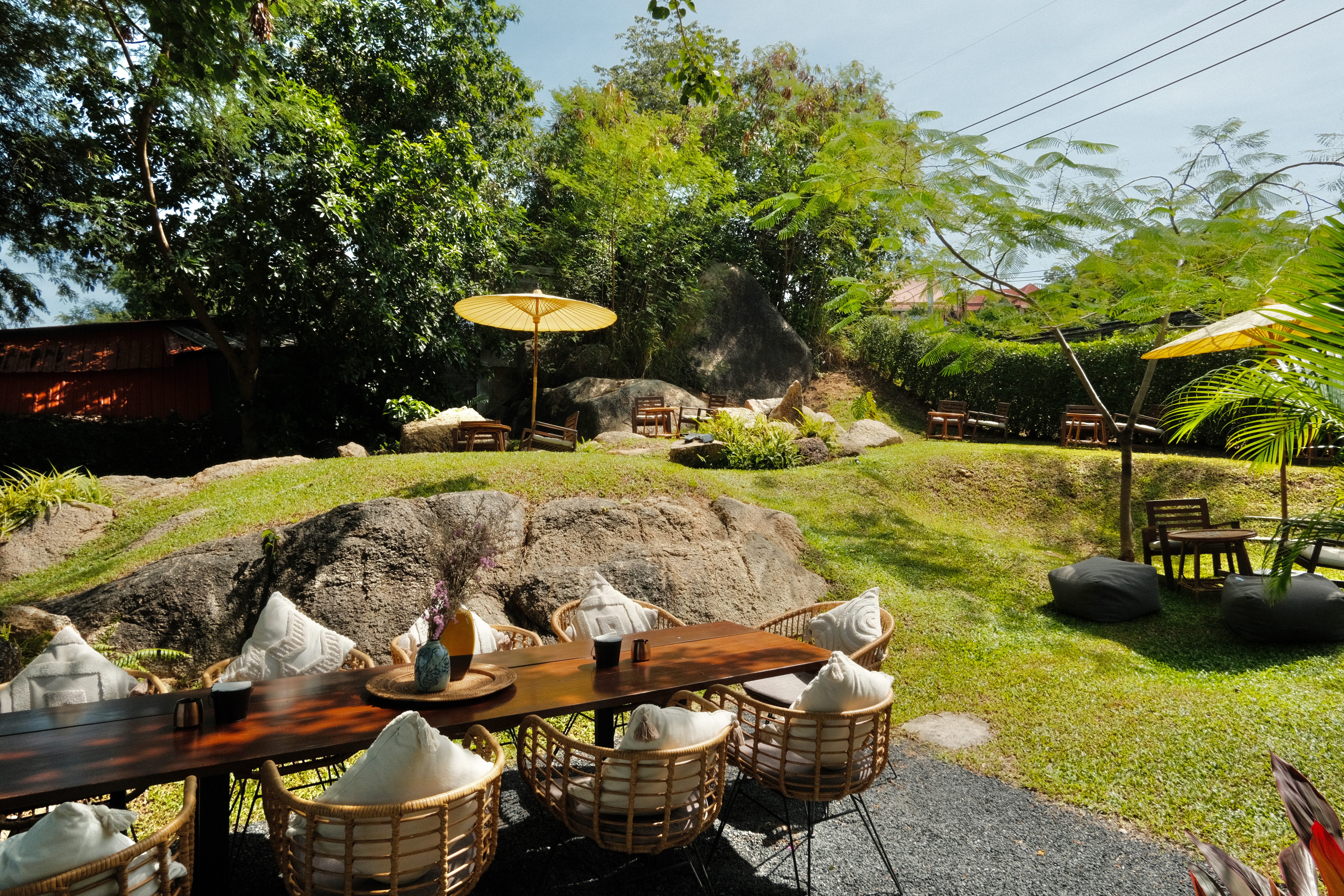 The outdoor dining area at a bistro in Koh Samui, Thailand.