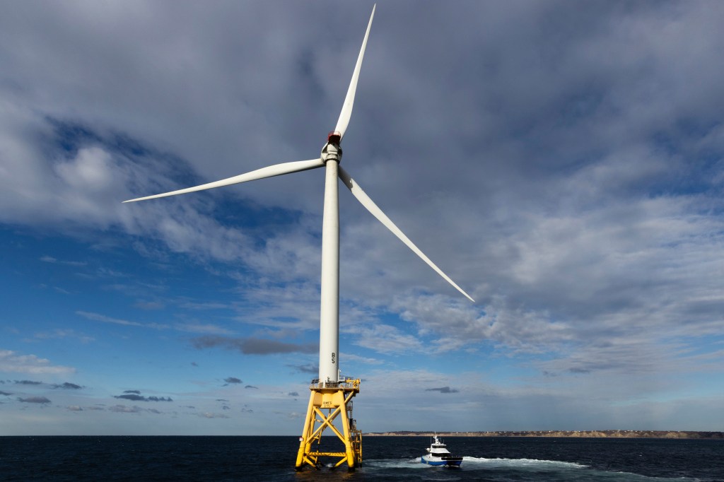 Offshore wind turbine in the ocean.