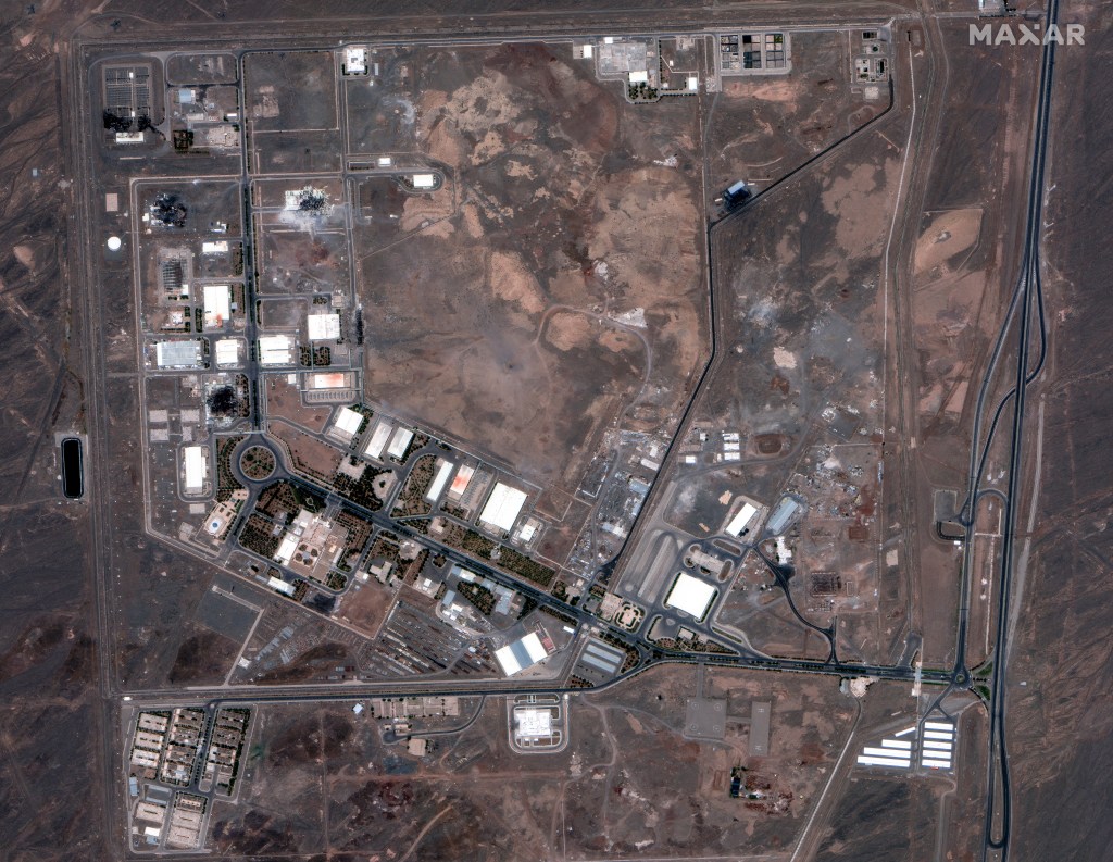 Satellite image of the Natanz nuclear enrichment facility in Iran after a US air strike.