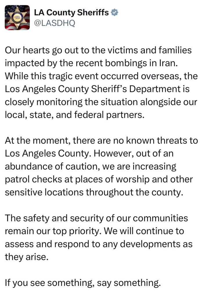 The Los Angeles County Sheriff’s Department deleted the X post following backlash.