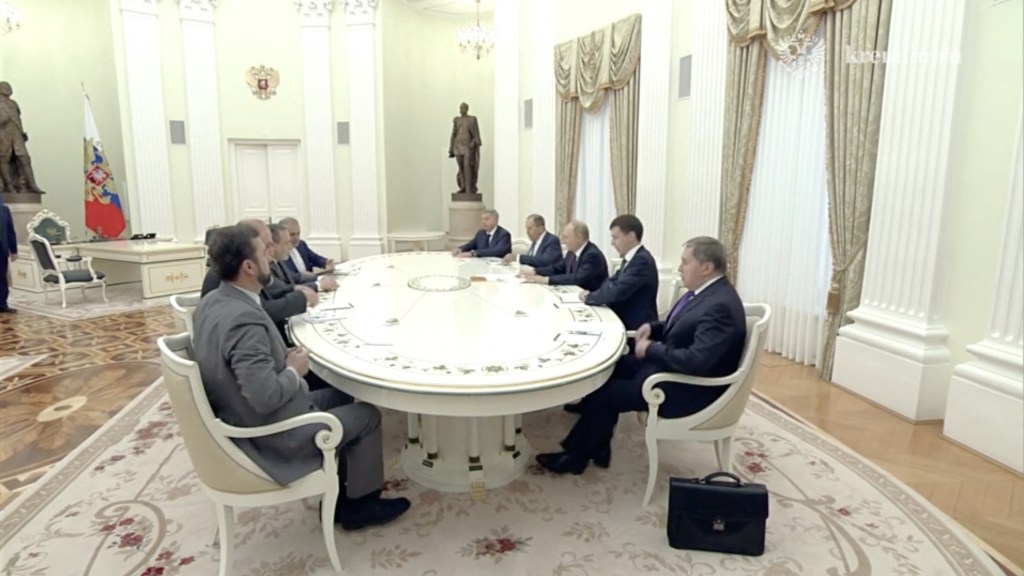 Russian President Vladimir Putin and Iranian Foreign Minister Abbas Araqchi attend a meeting in Moscow, Russia June 23, 2025