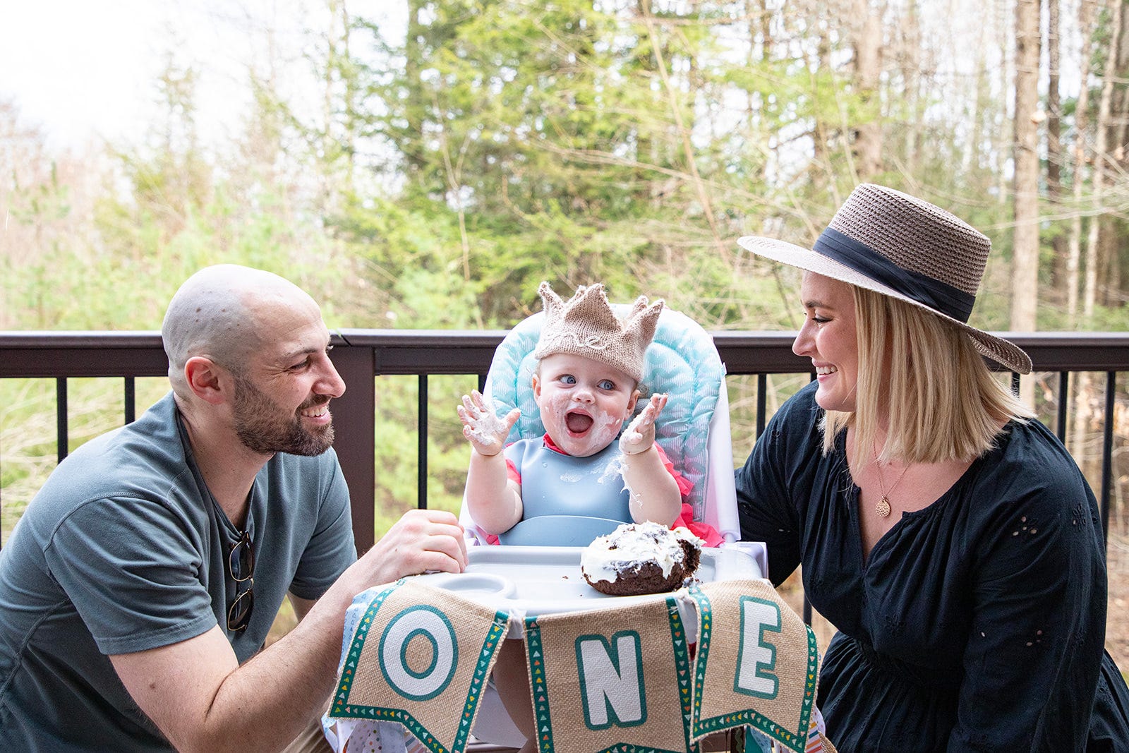 Author Katie Cline and her husband celebrating their daughter's first birthday-