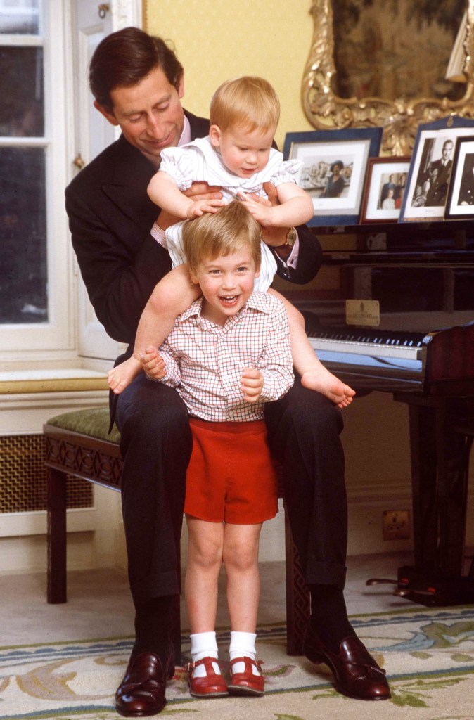 King Charles III with Prince Harry and Prince William in 1985. 