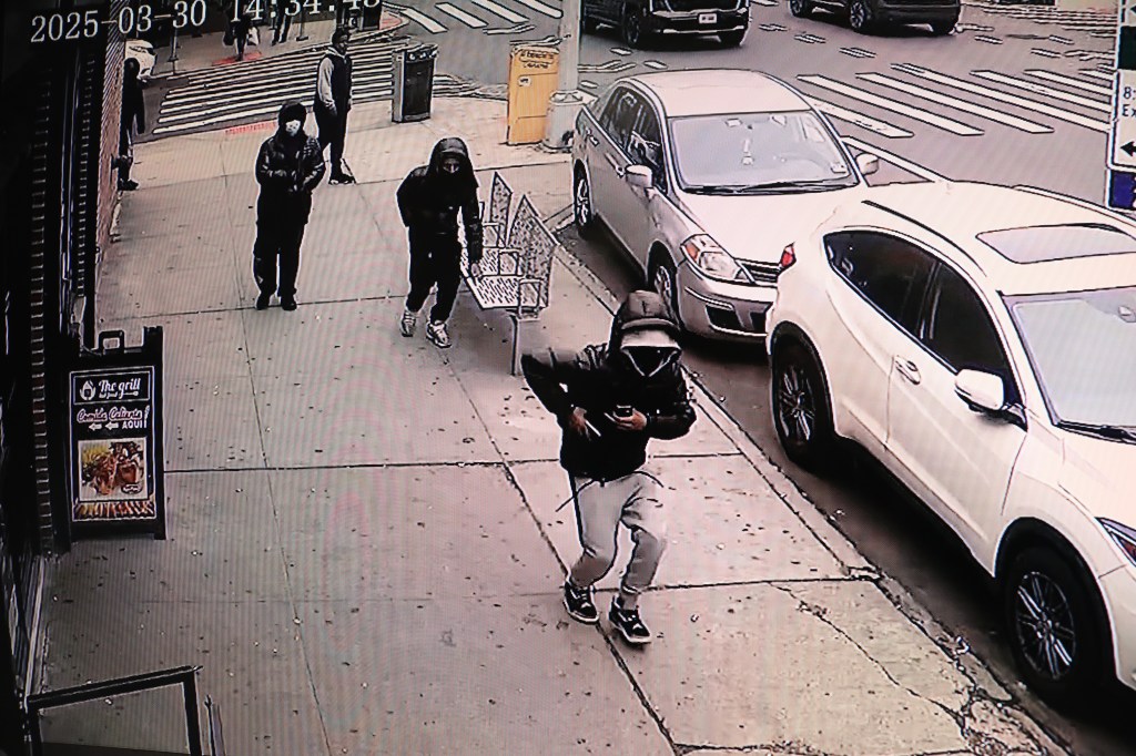 Security camera footage of several people committing crimes.