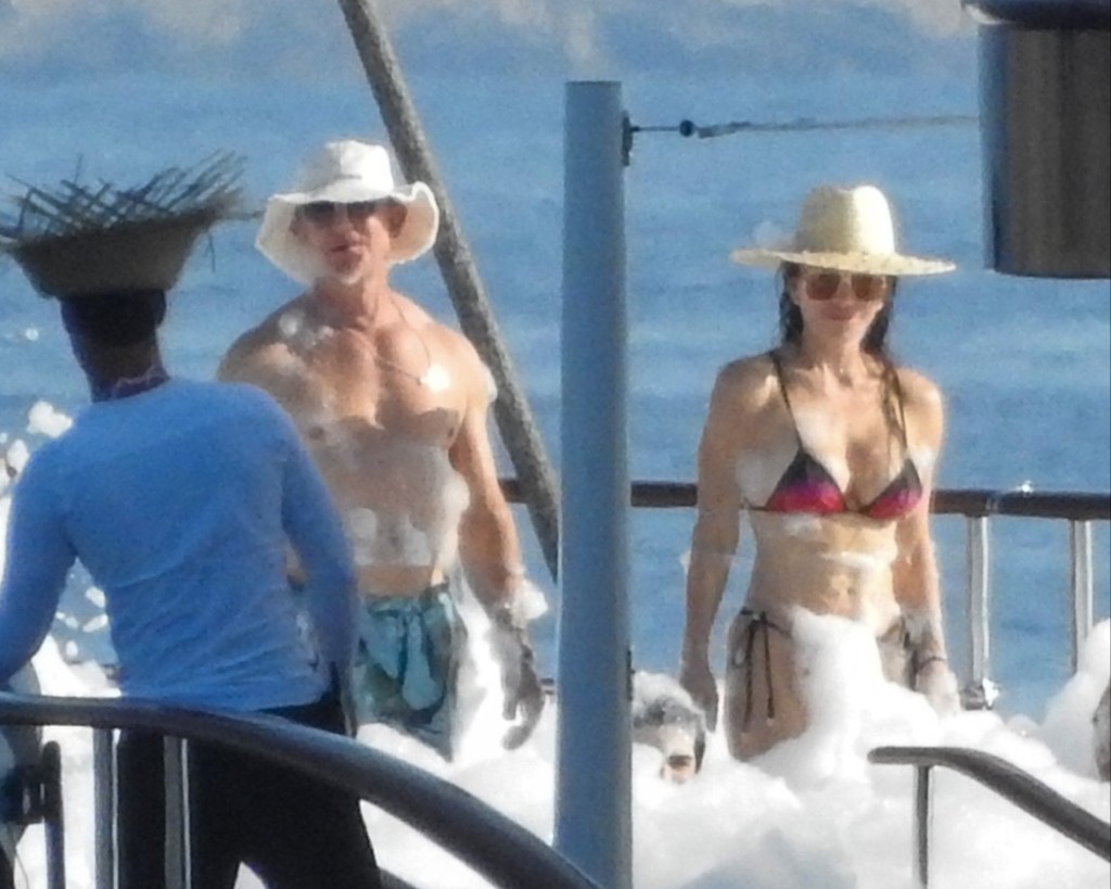 Jeff Bezos and Lauren Sánchez at a foam party on his yacht in Europe Sunday while celebrating Evan's 19th birthday. 