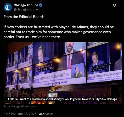 A collage of screens showing a mayoral debate, with text discussing New York City's mayoral election.