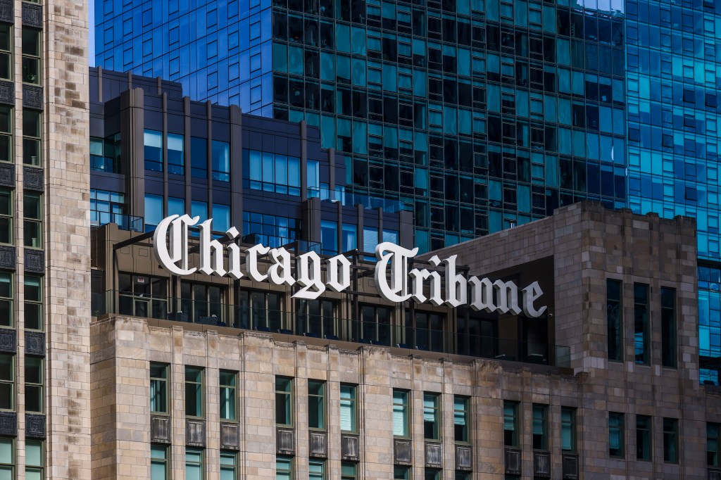 Chicago Tribune building sign.