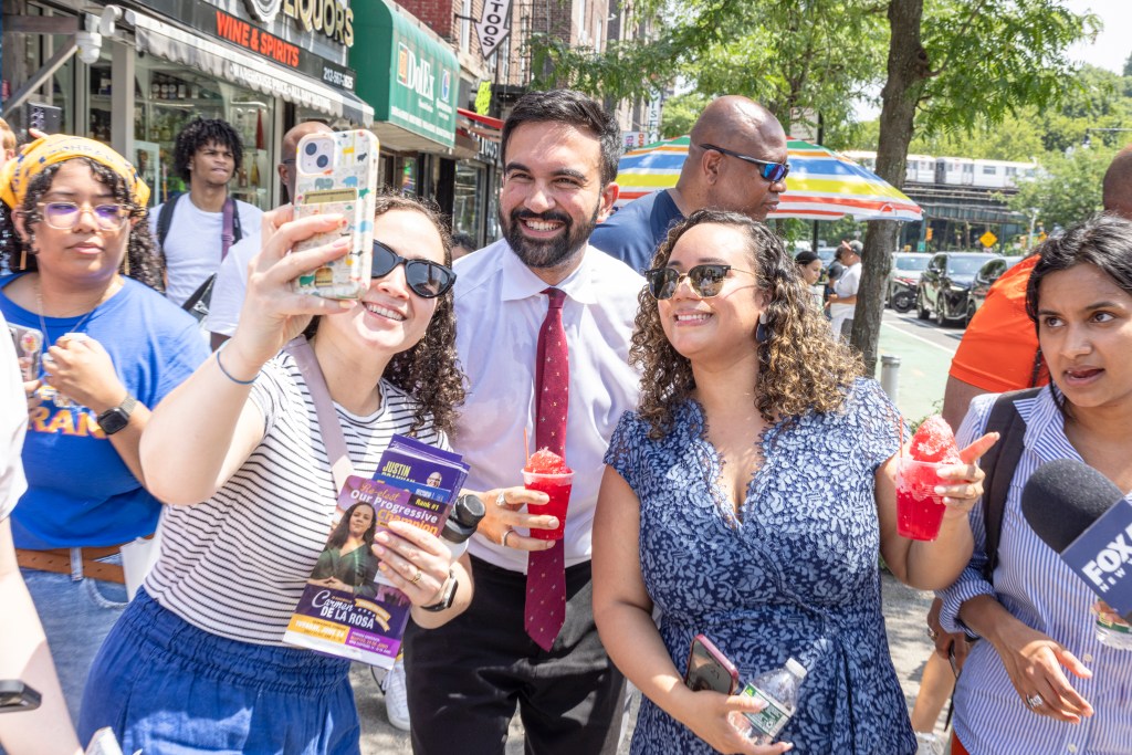 NYC mayoral candidate Zohran Mamdani campaigning in Inwood.