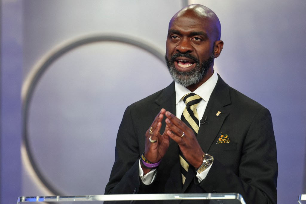 Michael Blake speaking at a Democratic mayoral primary debate.