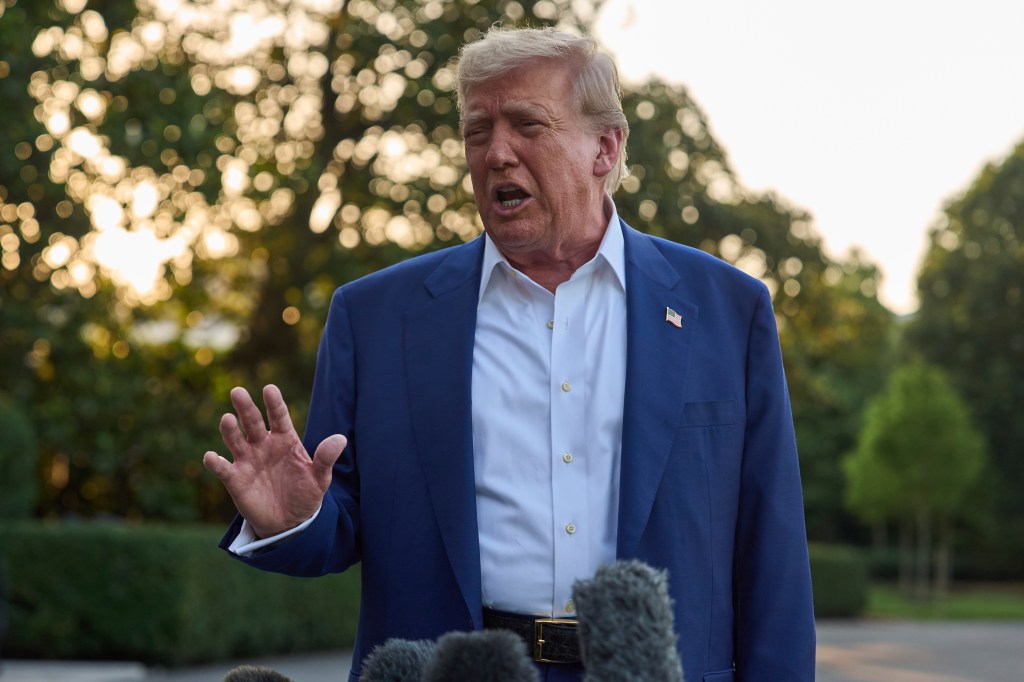 Donald Trump speaking to reporters.