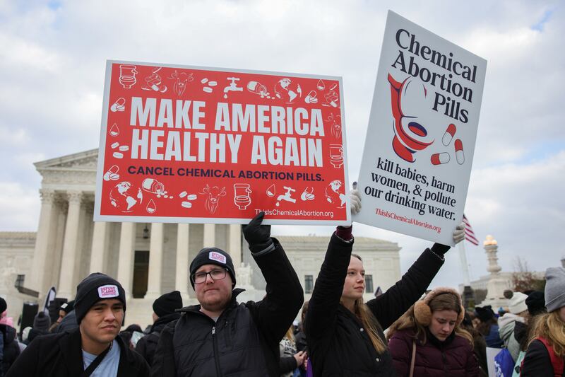 Anti-abortion demonstrators march to the Supreme Court during the annual "March For Life" in Washington, D.C. on January 24, 2025.