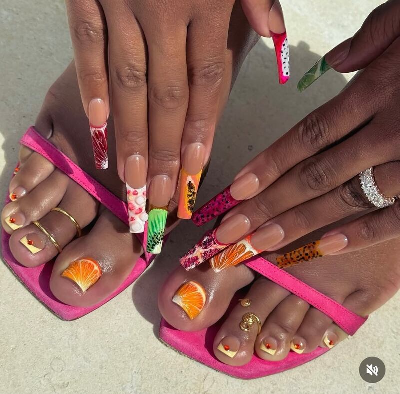 Fruit-inspired manicure and pedicure on Megan Thee Stallion's Instagram