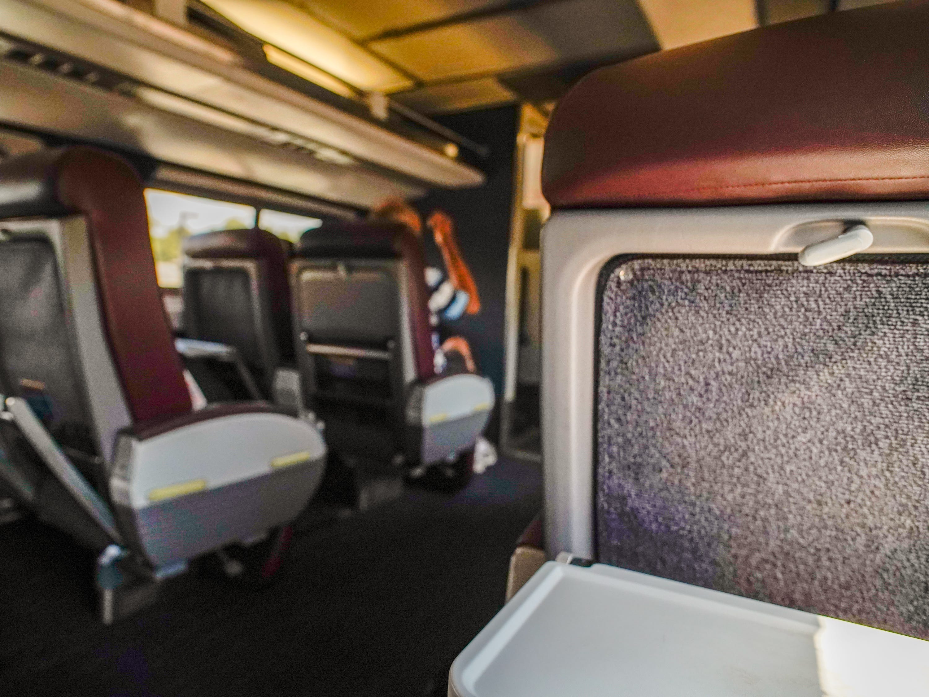 Seat in a business-class Amtrak car
