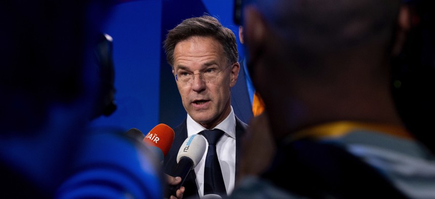  NATO Secretary General Mark Rutte attends the Public Forum of the NATO summit on June 24, 2025, in The Hague, Netherlands. 