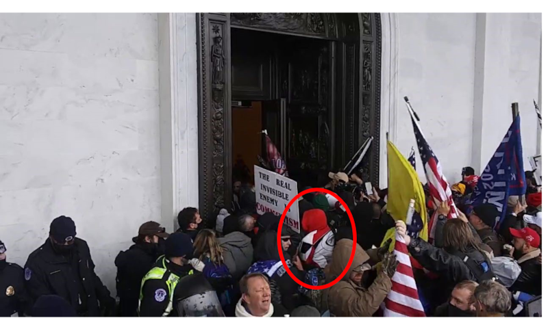 David Walls-Kaufman, seen rushing toward the Rotunda Doors, was one of the first rioters to charge the Capitol on Jan. 6, 2021, according to a sentencing document.