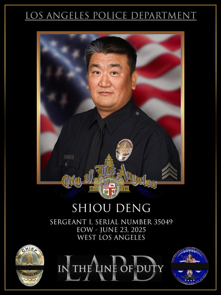 Memorial portrait of Sergeant Shiou Deng, LAPD, killed in the line of duty.
