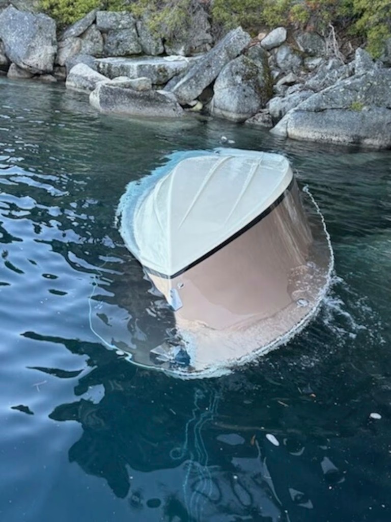 Capsized boat in Lake Tahoe.