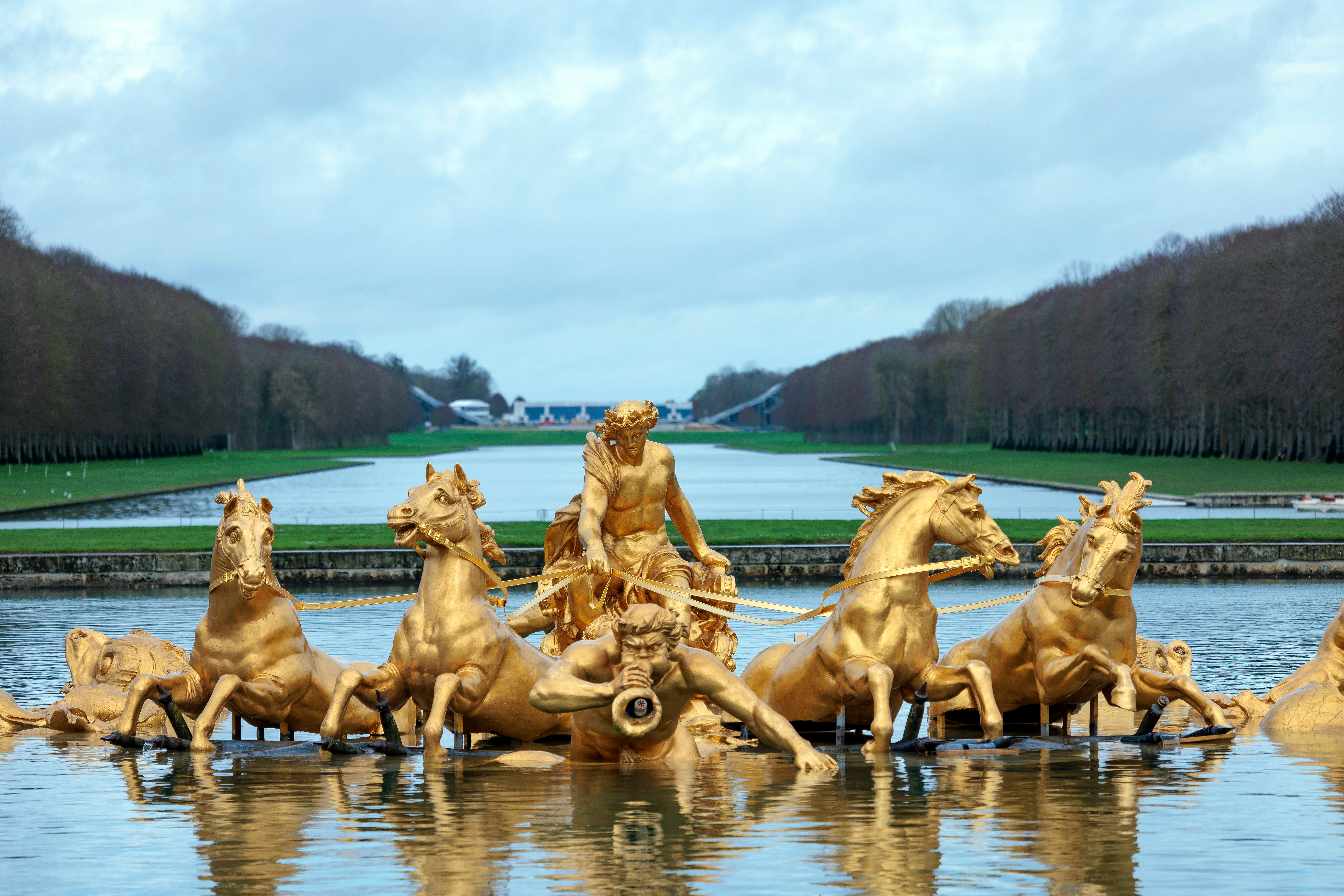 The Apollo Basin is brought back into service, after its restoration, in the gardens of the Palace of Versailles on March 29, 2024 in Versailles , France.