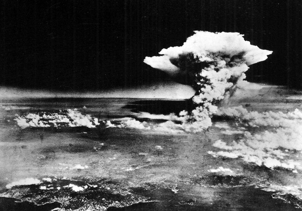 Aerial view of the atomic bomb explosion over Hiroshima.