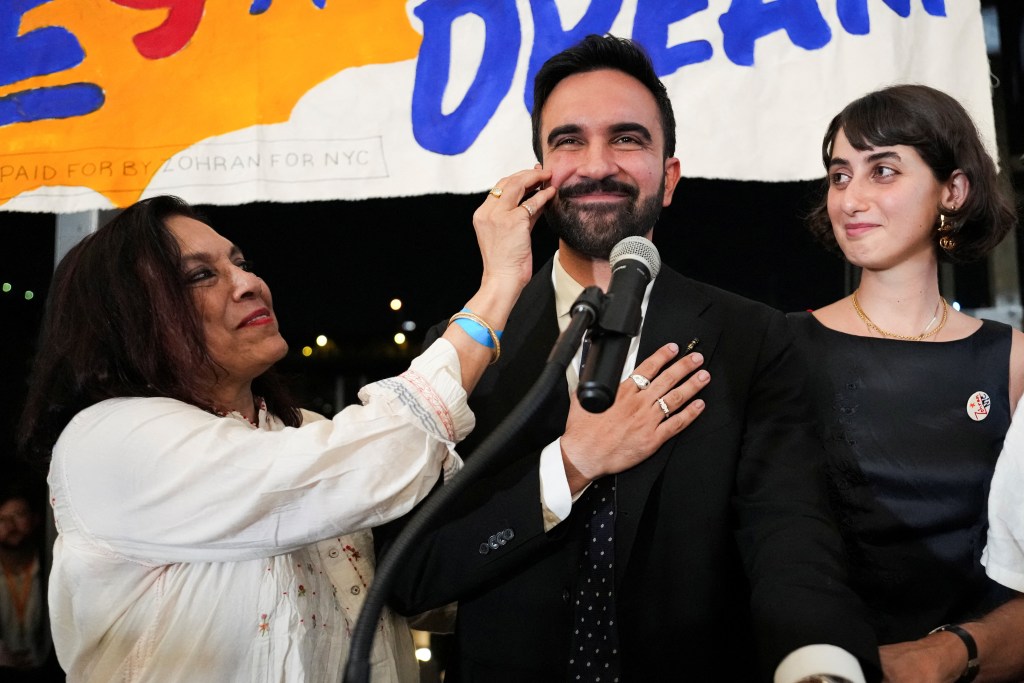 Zohran Mamdani with his mother and wife on election night.