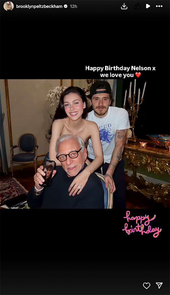 Brooklyn Beckham, Nicola Peltz and Nelson Peltz in a photo posted Tuesday. 