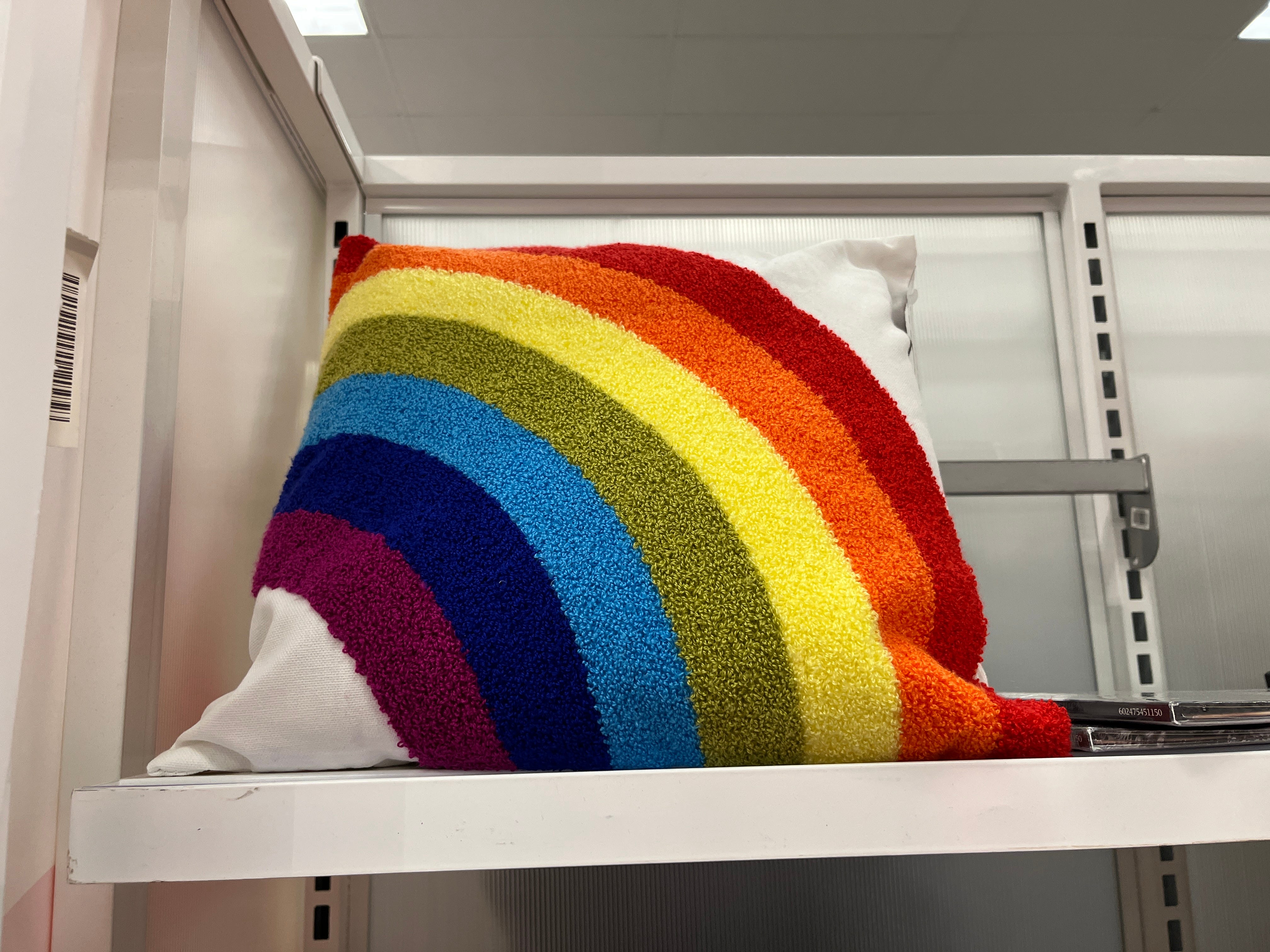 A rainbow pillow part of Target's Pride collection.