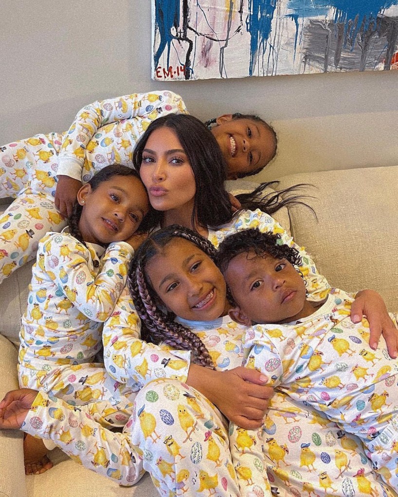 Kim Kardashian with her four kids