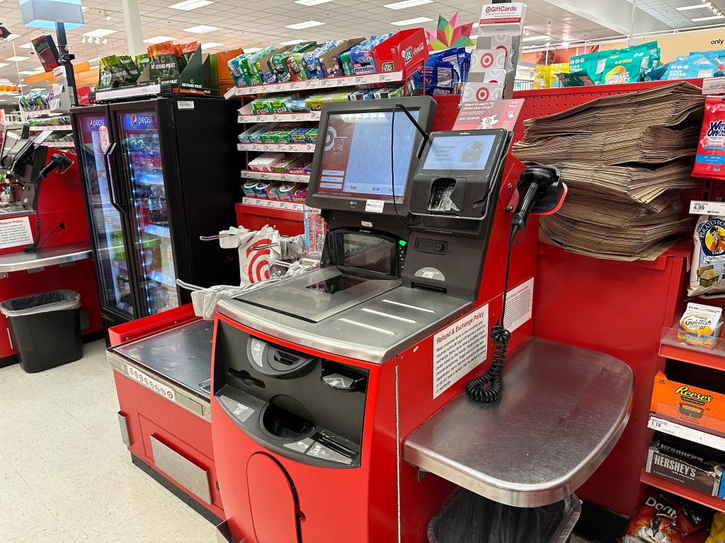 Self-checkout station at a Target store.