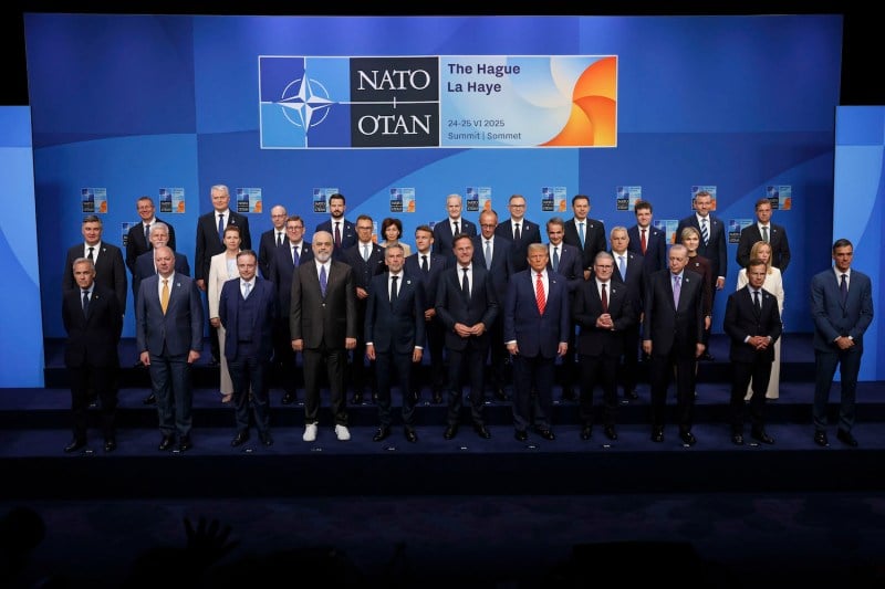 NATO heads of state and government pose for a family photo during the alliance’s 2025 summit in The Hague on June 25.