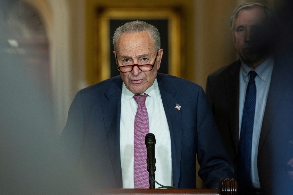 Senator Chuck Schumer at a press conference.