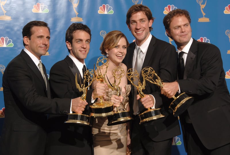 Steve Carell, B.J. Novak, Jenna Fischer, John Krasinski and Rainn Wilson of "The Office," winner Outstanding Comedy Series (Photo by L. Cohen/WireImage)