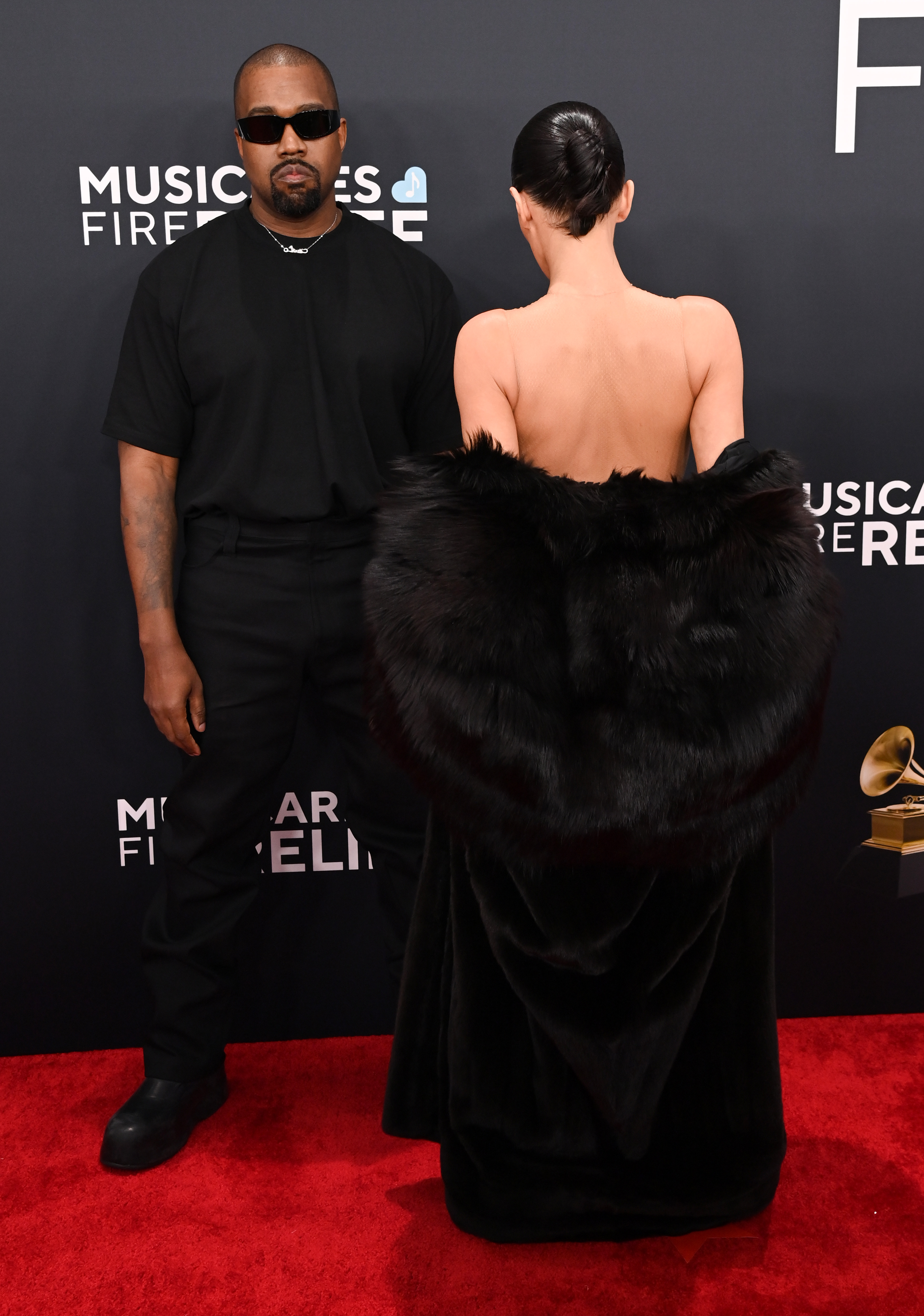 Kanye West and Bianca Censori on the Grammys red carpet. 