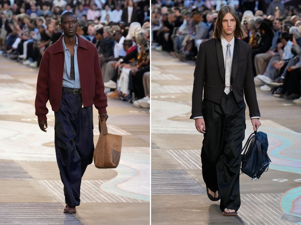 Models wearing looks from the LV menswear show in Paris.