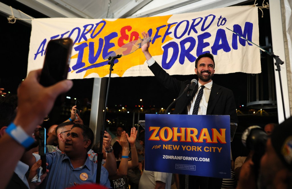 Zohran Mamdani speaks to his supporters after winning the New York City Democratic Mayoral Primary on June 24, 2025.