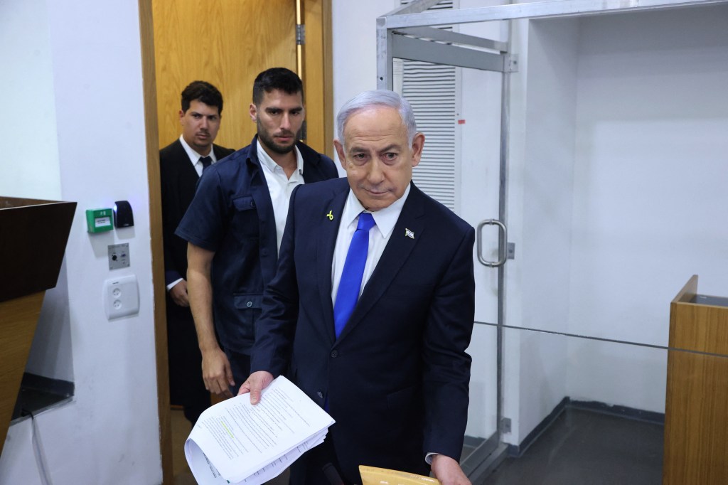 Benjamin Netanyahu at his corruption trial.
