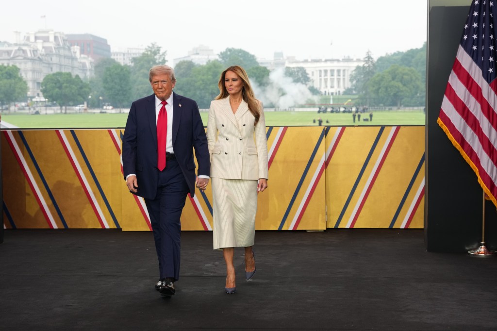 President Trump and Melania Trump at the Army's 250th-anniversary celebration.