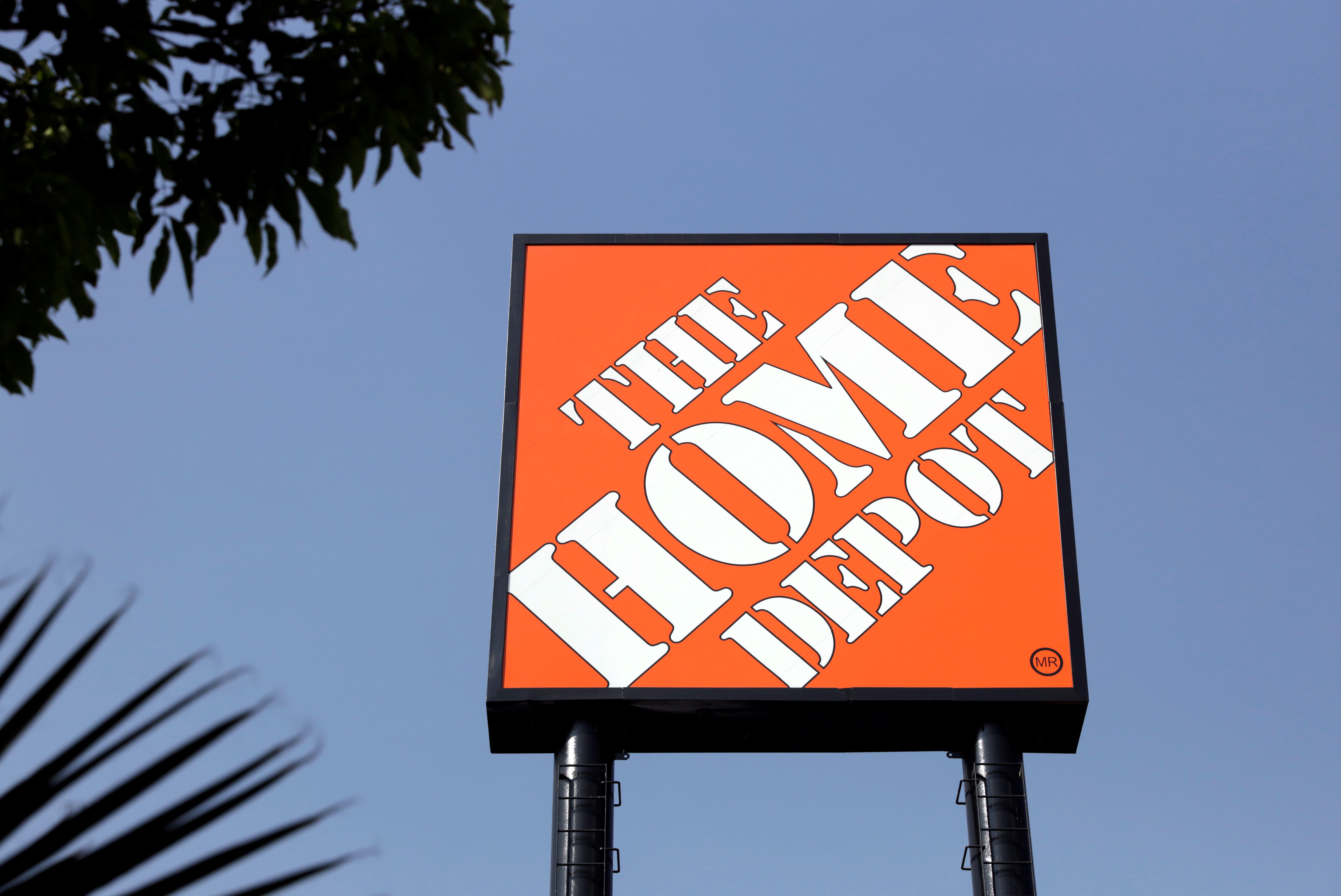 The logo of U.S. home improvement chain Home Depot is seen after the Mexican trade union Revolutionary Confederation of Laborers and Farmworkers (CROC) accused Home Depot of blocking union activity, in Mexico City, Mexico January 15, 2020. REUTERS/Luis Cortes
