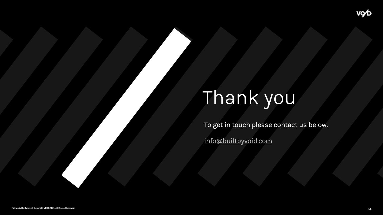 This slide includes a thank you and how to get in touch with VO/D