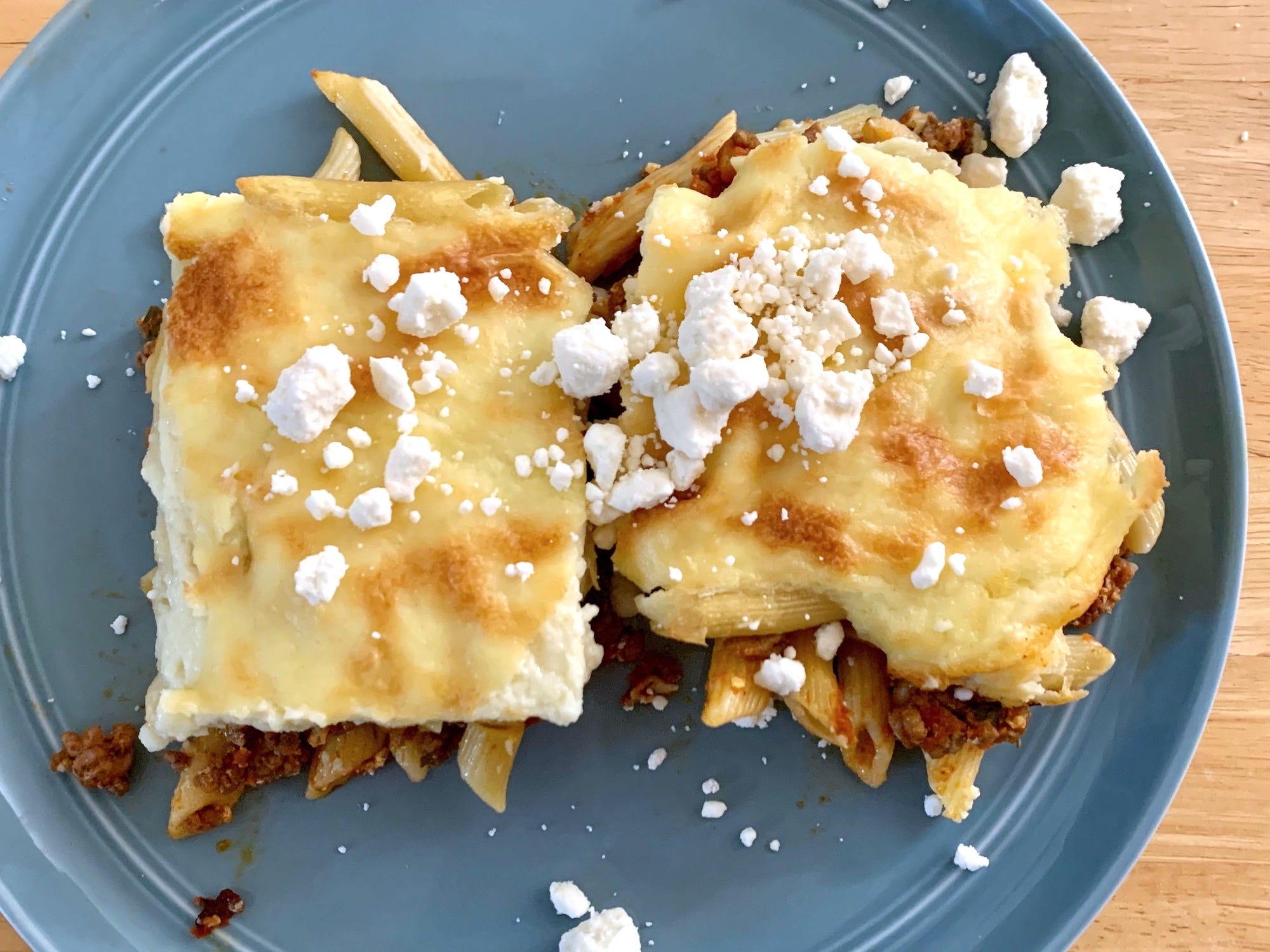 Plate of pastitio with feta cheese