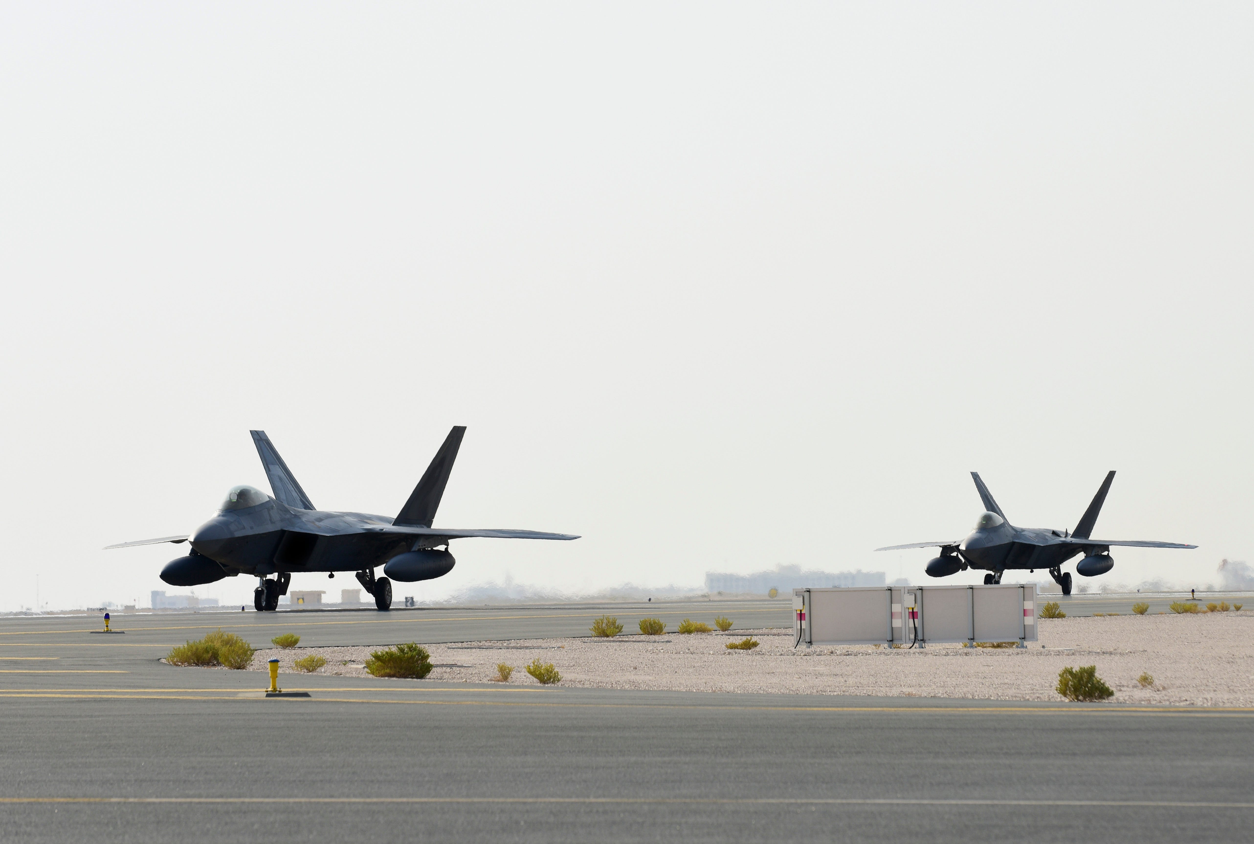 U.S. Air Force F-22 Raptors arrive at Al Udeid Air Base, Qatar