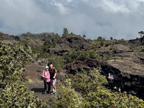 Mom and son hiking in Hawaii