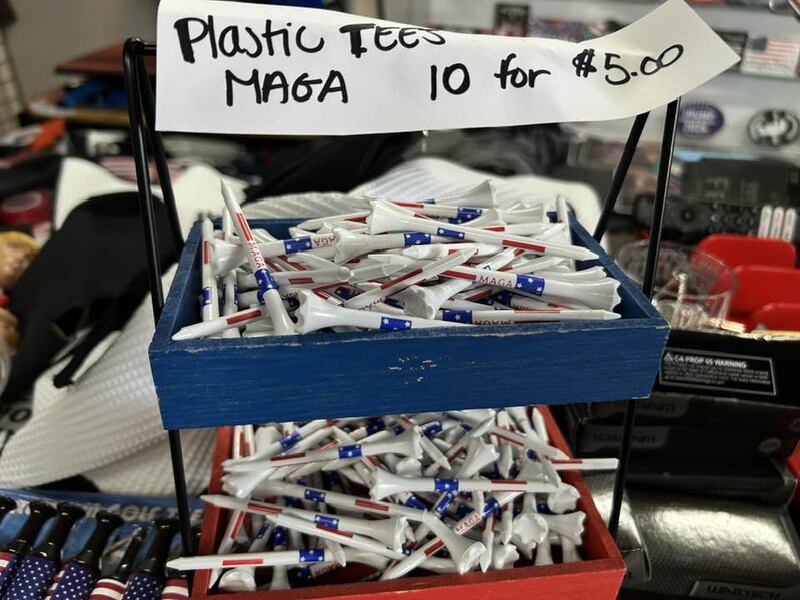 MAGA golf tees at the soon-to-be-closed Trump Truth Store