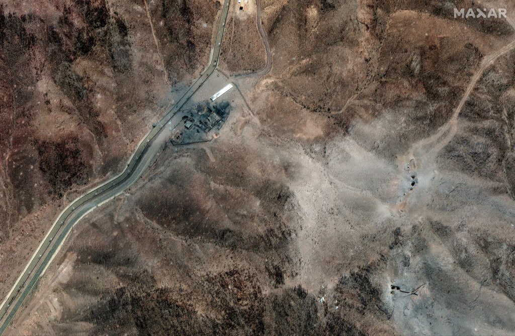 Satellite image of airstrike craters at Iran's Fordow Fuel Enrichment Plant.